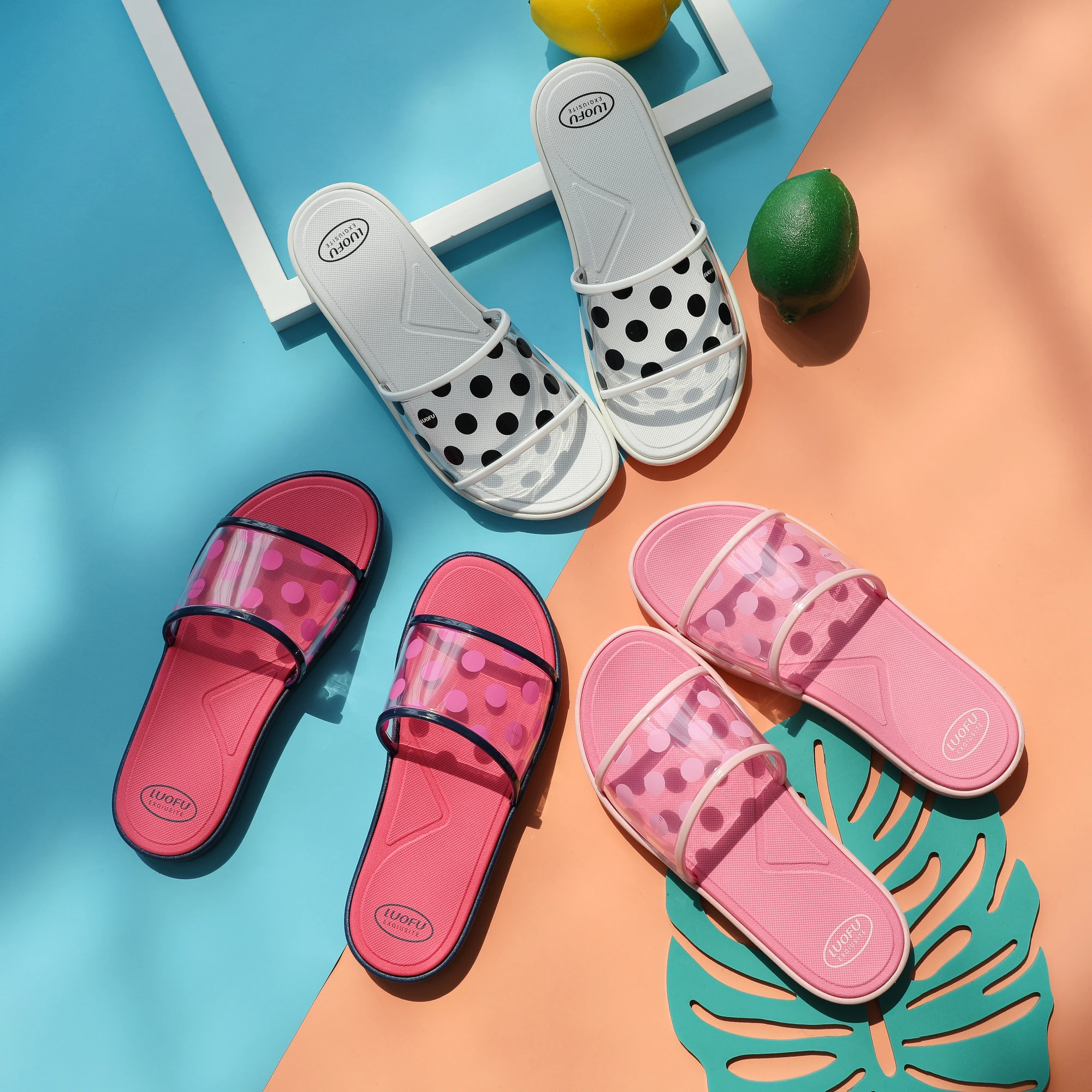luofu 2021 New fashion Wave point transparent pvc women  slides slippers