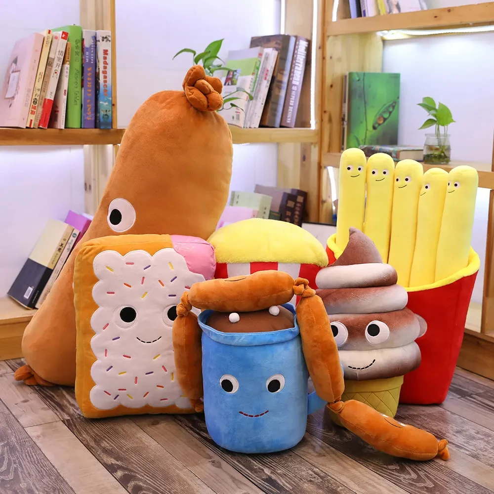 Hamburger Pizza Toy Ice Cream French Fries Toy Stuffed Fast Food Popcorn Cake Plushies For Claw Machine Arcade Plush Toys Doll