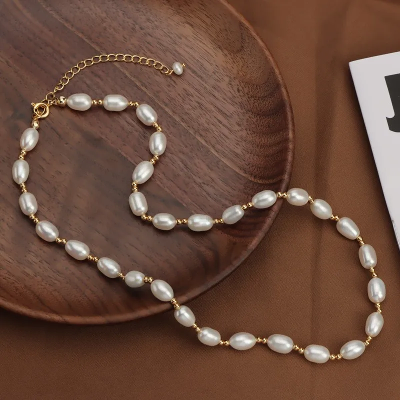 Original Water Drop Rice Beads Jewelry Natural Freshwater Pearl Necklace Clavicle Chain Real Pearl Necklace
