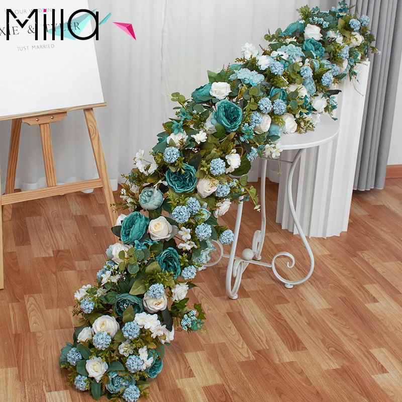 Floral Table Runners for Wedding Artificial Silk Flower Wedding Background Wall Decoration