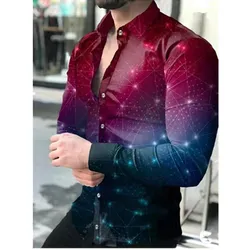 Fashion men long sleeve shirt 2022 spring new design 3D digital printing casual quality tops plus size male clothing