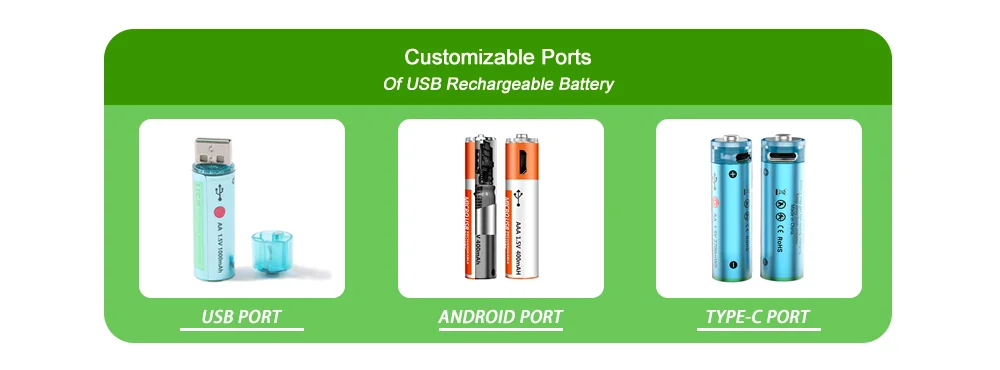 USB 1.5V AA Type-C port Charging 2200mwh Double A Lithium Ion Batteries Micro USB Rechargeable Li-ion Battery With Type-C port
