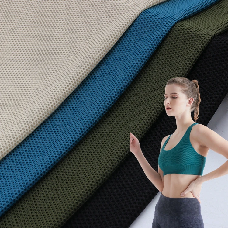 High density 4 way stretch 79% nylon 21% lycra knitting honeycomb mesh yoga sports wear fabric for bra tshirt