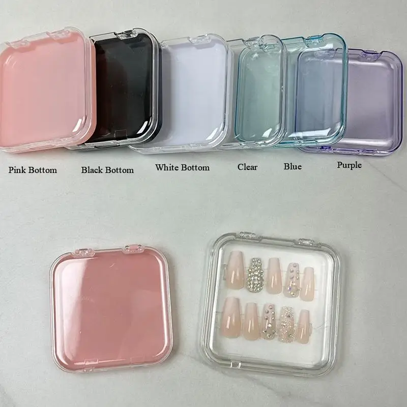 Manicure Dust Proof Nail Tips Storage Container Jewelry Transparent Pink Tray Display Boxes Press On Nail Packaging Box