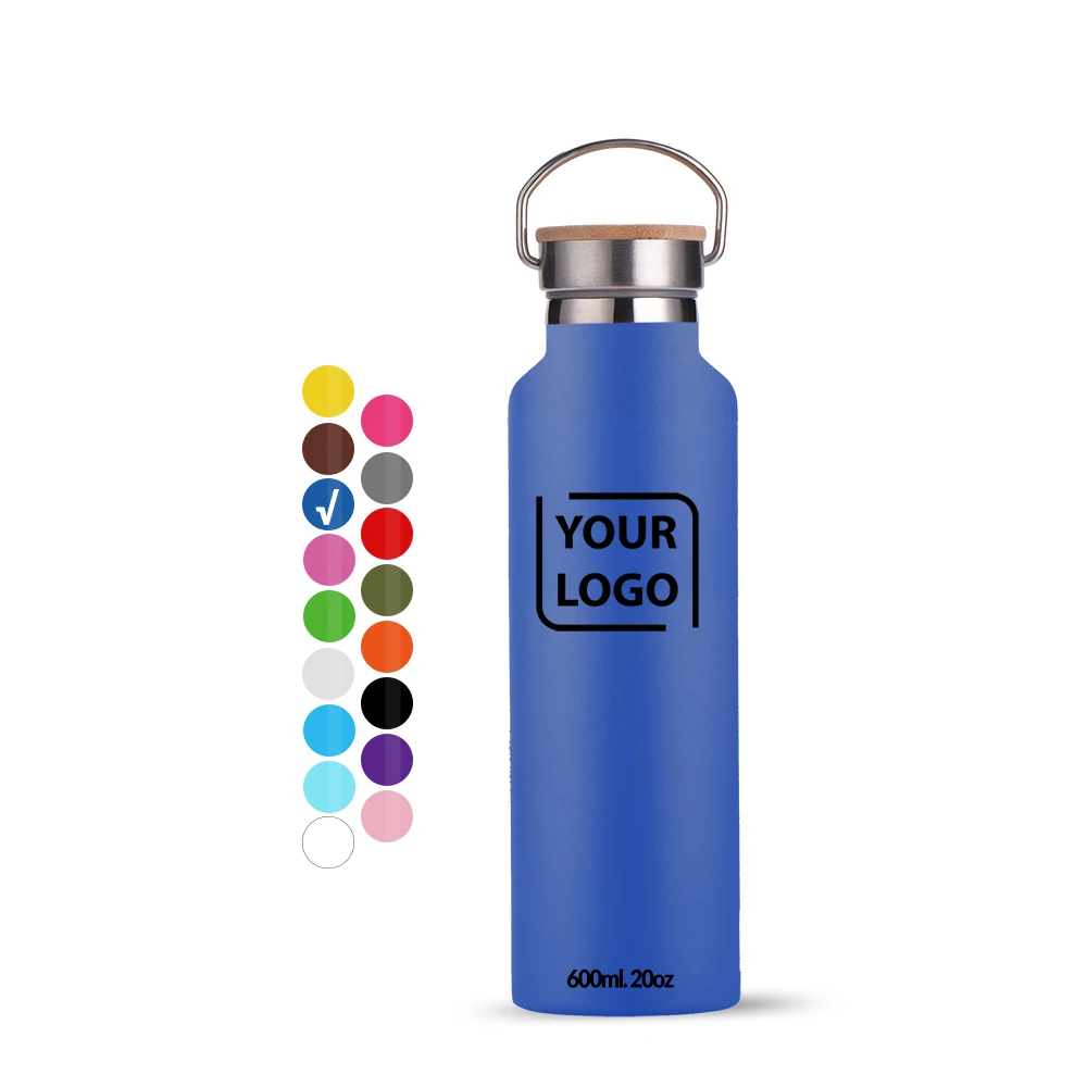 Matte Color Thermos Tank Flask Custom Water Bottle Laser Engrave Vacuum Insulated Stainless Steel Water Bottle 600ml with Lid