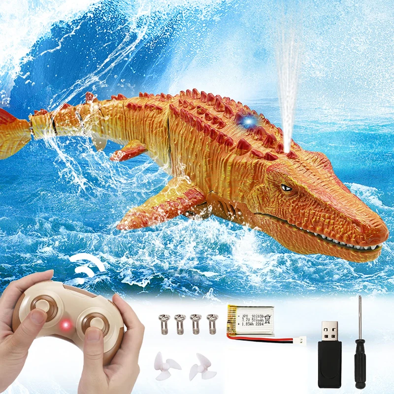 Dinosaur Pool Toys for Kids 2.4G Remote Control One-Key Demo  5-7Mosasaurus Water Dinosaur Toy RC Dino Boat Shark