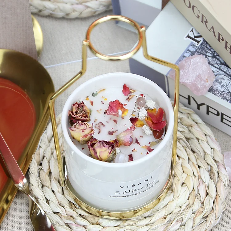 private label gemstone soy wax healing magical witch candle with crystals