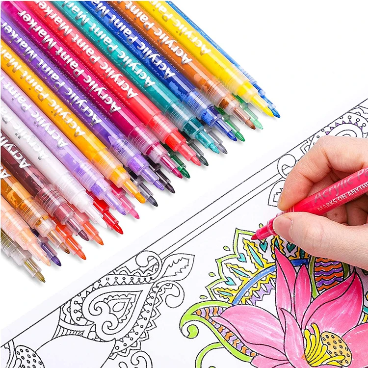 12 Colors Paint Markers Kit for Glass, Stone, Wood, Fabric, Metal, Ceramic,0.7 mm plastic fine tip acrylic paint pen