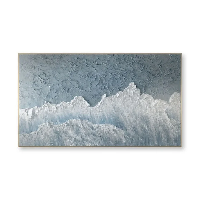 3D Texture Blue Ocean Sea Waves Abstract Oil Painting Morden Wall Art for Bedroom Decor