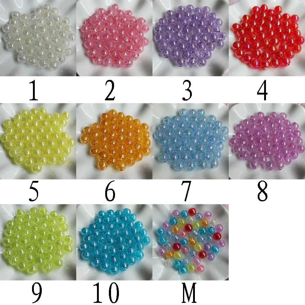 Wholesale 12mm Sparkly Colors Inside Transparent Crackle Beads Round Bubblegum Ball Beads Charms Bracelet Beads Jewelry Making