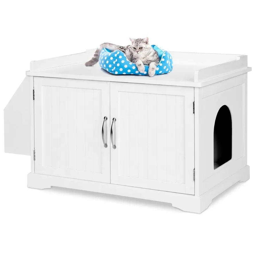 Modern Large Pet Storage Cabinet Cage Wooden Hidden Litter Box Enclosure Cat House With Magazine Rack
