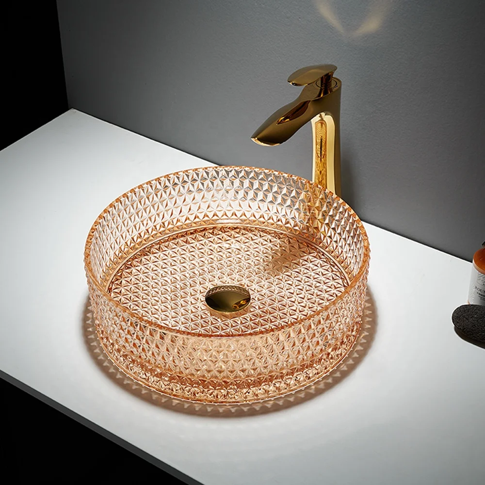 Pate Table Top Crystal Glass Basins Wash Bathroom Washbasin