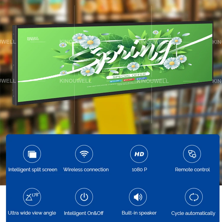 
Custom 13.3 27 37 38.5 40.6 49 58 Inch Ips Digital Poster Stretch Bar Lcd Shelf Display Screen 4K 