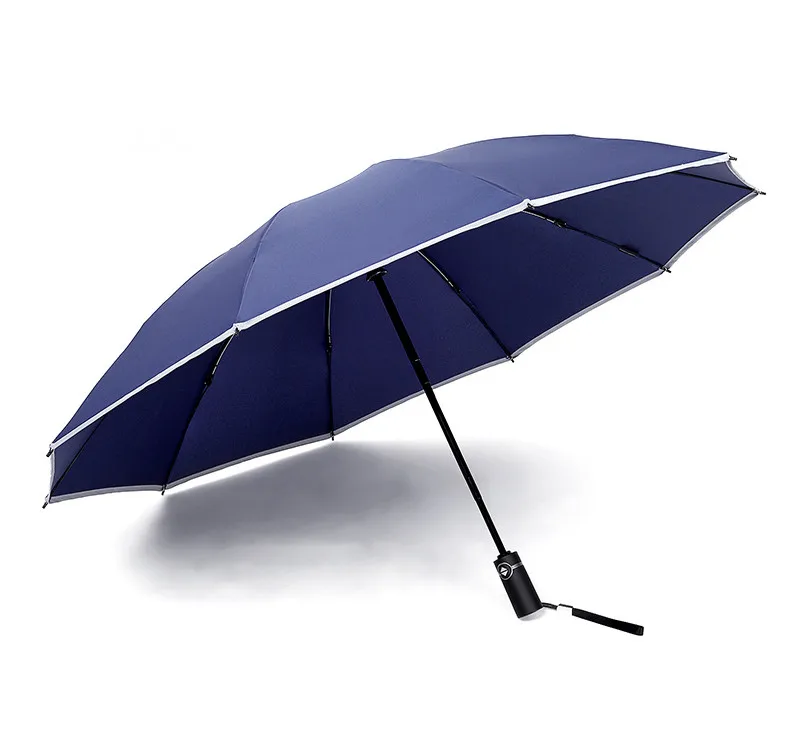 The Best Price 12 Rib 23 Inch Reverse Automatic 3 Folding Red Blue and Black Umbrella With Silver Strip