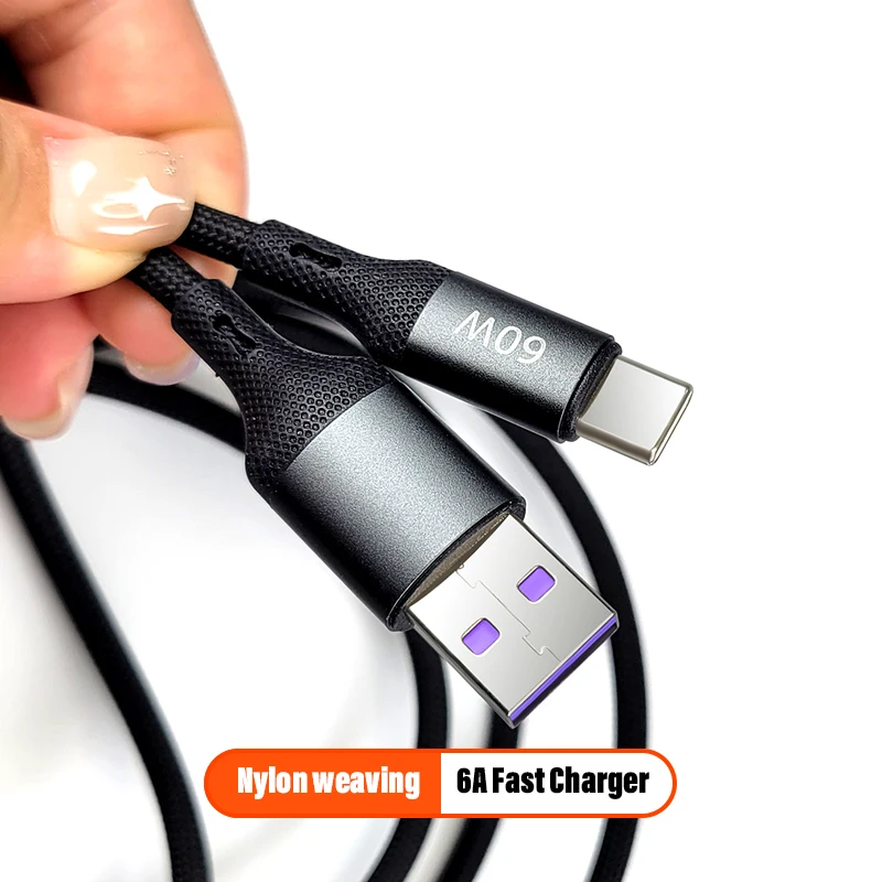 6A Fast Charging cable Nylon Braided Type C Charger Cable For android