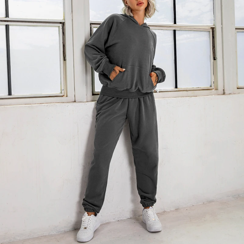 HacoApple 2022 Autumn Winter Loose Sweatsuits Fleece Thick Sweat Sets 2 Piece Jogger Sweatpants And Hoodie Set For