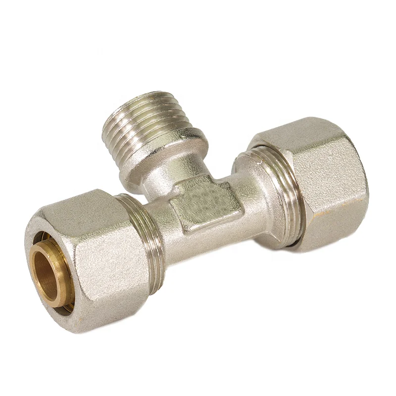 Tee Male Pex Pipe Fittings Compression Move Insert Brass Adaptor Coupling For Aluminum Pex Pipe Fittings