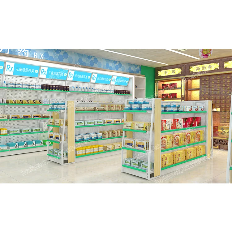 HEDA wooden/metal medicine body care showcase gondola shelving pharmacy furniture
