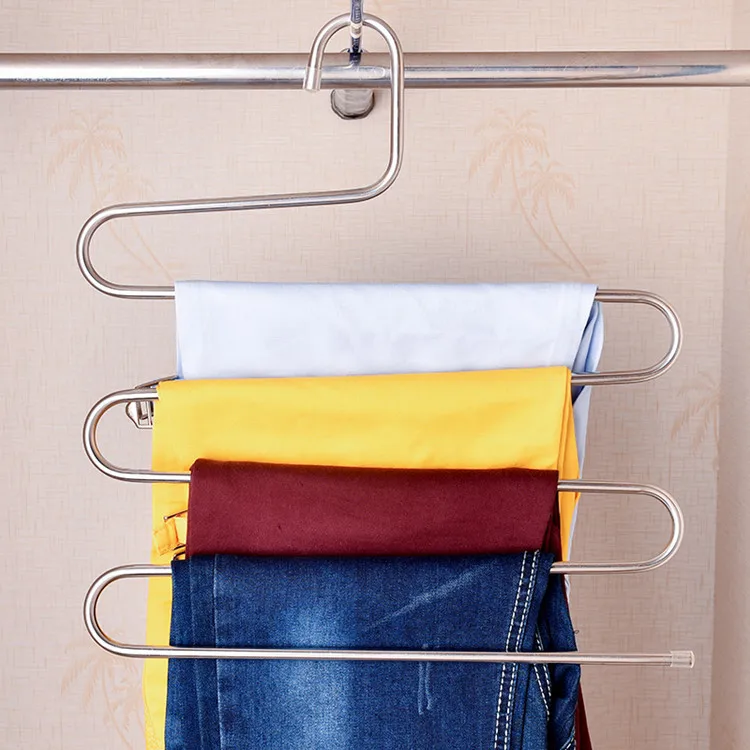 S-Type Stainless Steel Clothes Pants Hangers Closet Storage Organizer for Pants Jeans Scarf Hanging Metal Pants Hanger DH6541