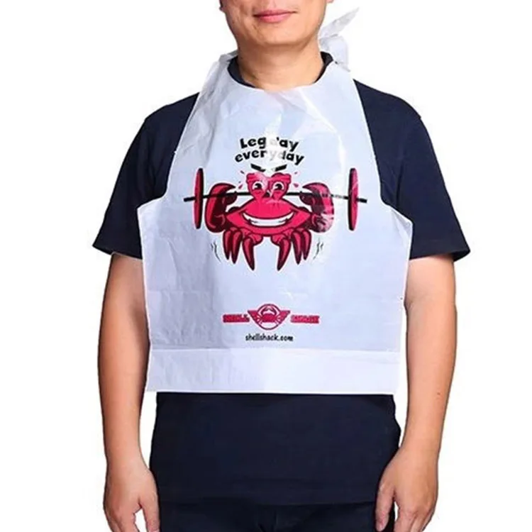 Custom Printed Lobster Crab Adult Disposable Plastic Bibs Fashion Design for Party Food Eating in Restaurants Apron Style