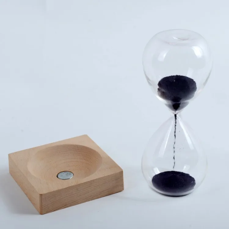 30 Minutes Colorful Hourglass 15 Minutes Magnet Sand Clock Glass Timer with Square Wood Base