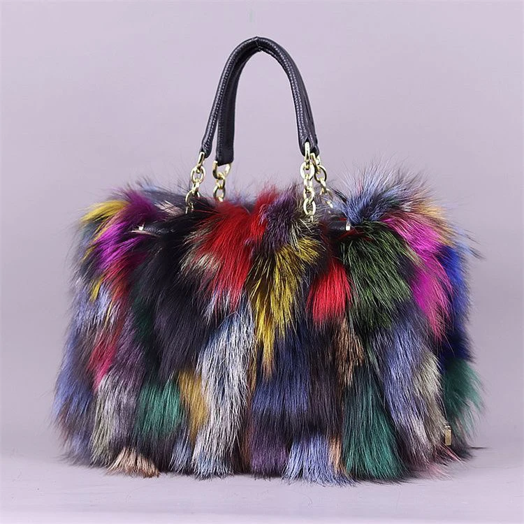 Women Elegant Fur Tote Bags New Arrival Real Fox Fur Handbags Luxury Fur Fashion Lady Bags With Strap