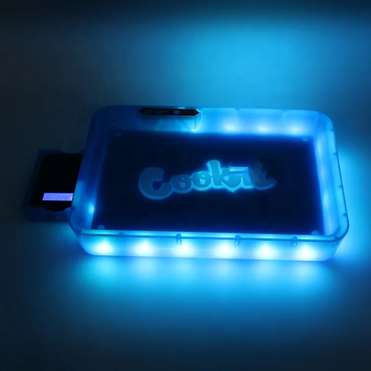 Yiwu New Design LED Speaker Light Up Rolling Tray With Scale Wholesale Glow Smoking Tray Custom Logo Tobacco Tray