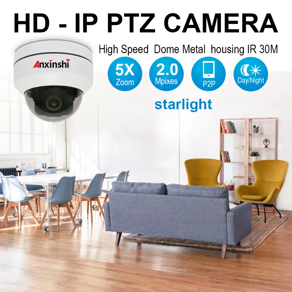2-мегапиксельная 5-кратная моторизованная купольная камера ptz ip zoom внешняя 2 5 дюймовая металлическая P2P SDK Поддержка Встроенный