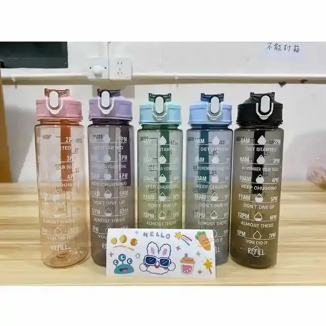 1000Ml Plastic Gradient Color With Rope Handle Outdoor Portable For Students Drink Eco Friendly Pc Water Bottle Frosted Cup