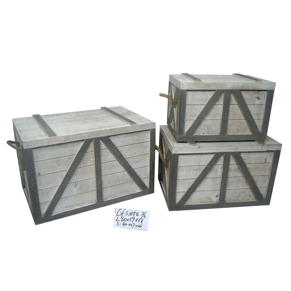 Antique Wooden Storage Trunk Box For Sale