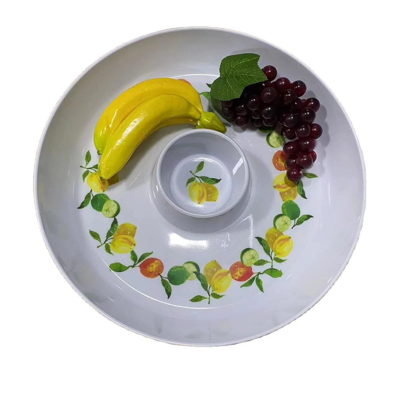 OEM service melamine chip and dip tray for party melamine trays round melamine platter dishwasher safe