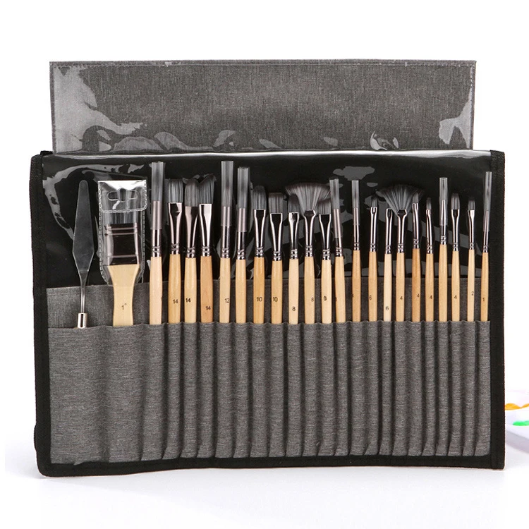 Art Supplier Professional Synthetic Hair Wood Handle Artist Brushes With Palette Knife