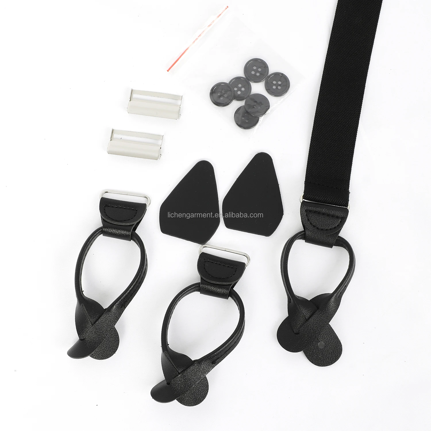 Custom Factory DIY Suspender Clips Silver Metal Holder Clips with PU Leather and 6 Buttons Ideal for Suspenders Accessories