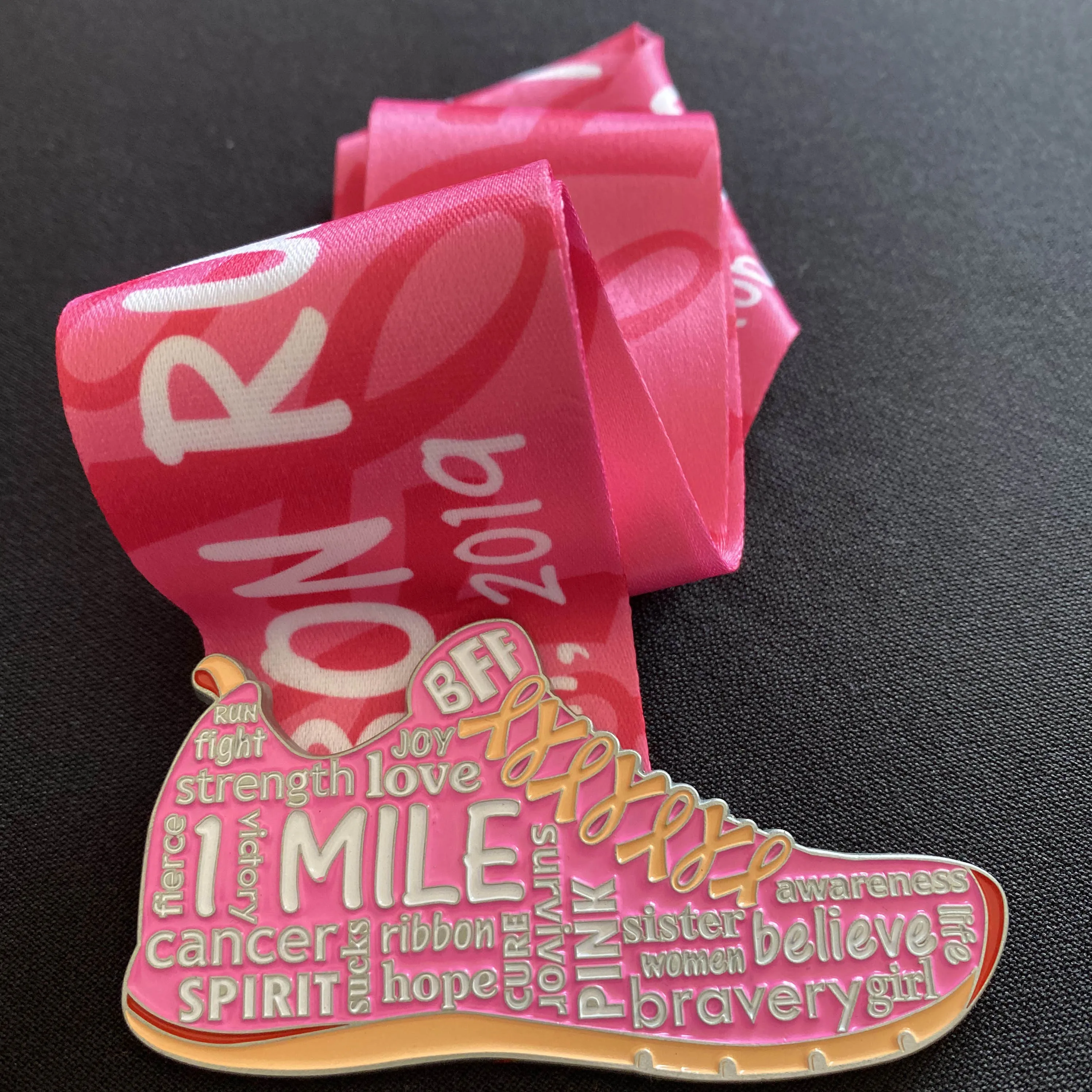 Bravery Girl One Mile Run Sports Medal Pink Ribbon Finisher Sports Medal Custom Medals