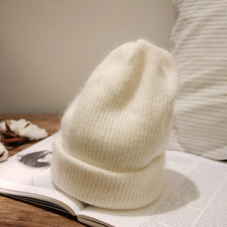 new Angora rabbit wool wool cap winter curly edge baotou knit cap
