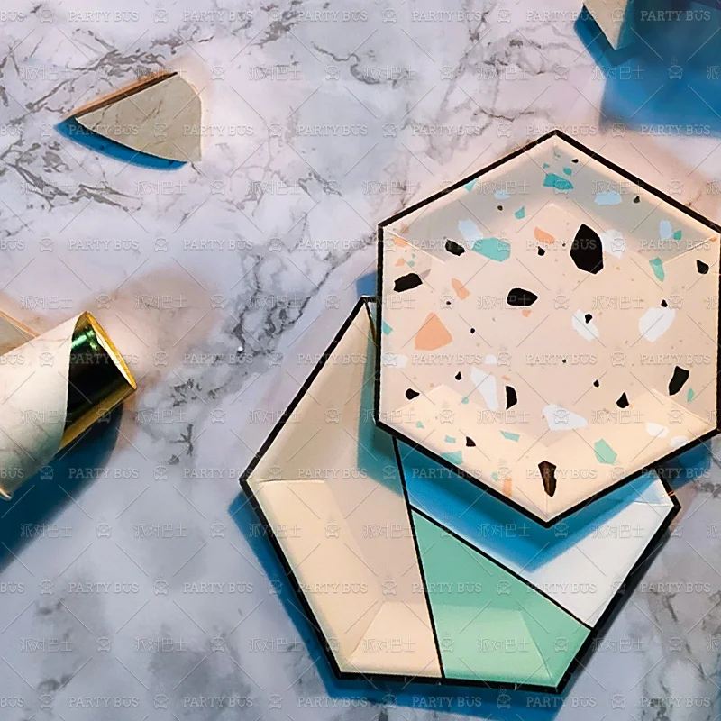 Partybus Fashionable Disposable Bio-degradable Hexagonal Blue Party Paper Plates