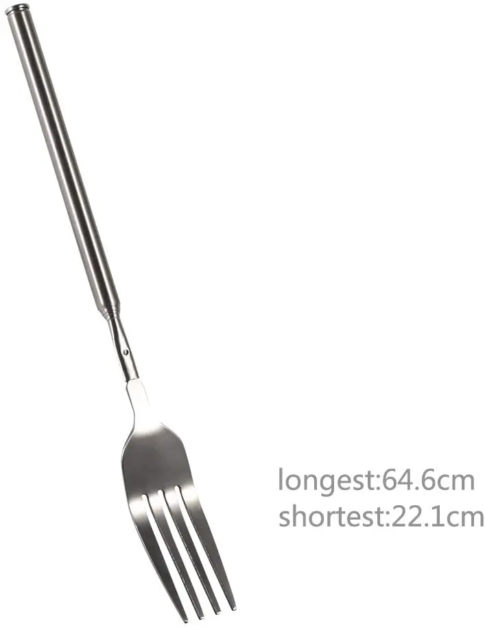 Cutlery-Extends to 25 Inches BBQ Telescopic Extendable Dinner Fork Fruit Dessert Long Handle Fork