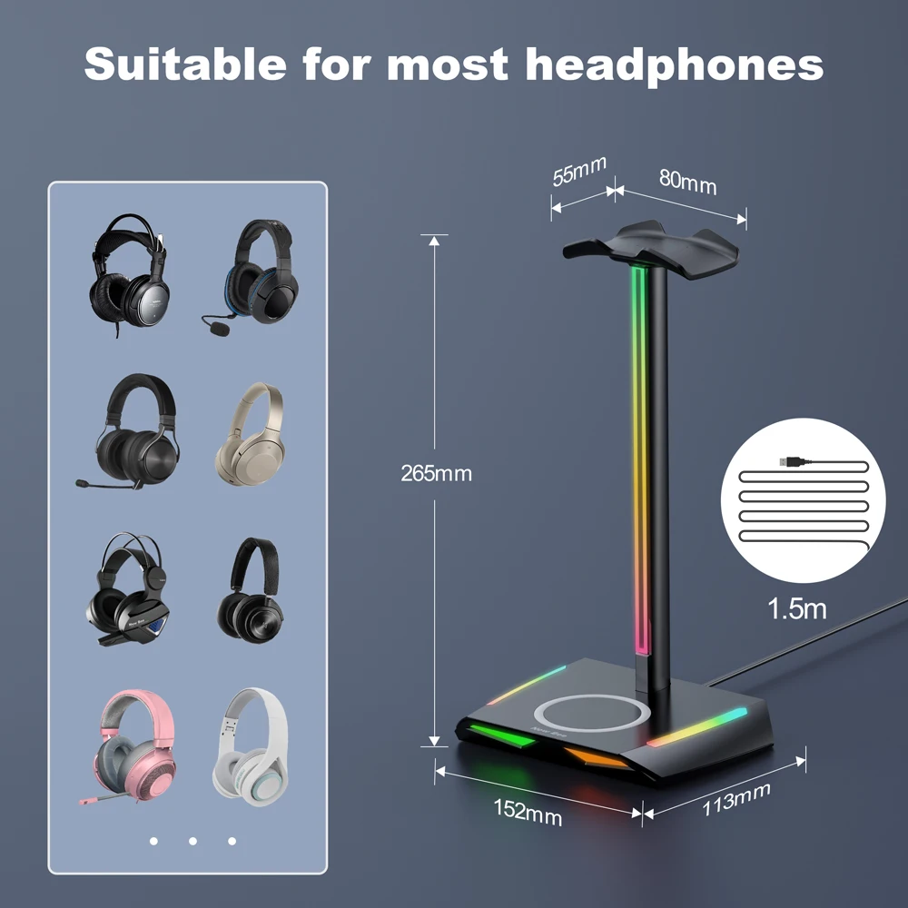 Hot Selling Factory OEM Headphone Holder with Earphone Wireless Charging Headphone Holder rgb Gaming Headset Stand