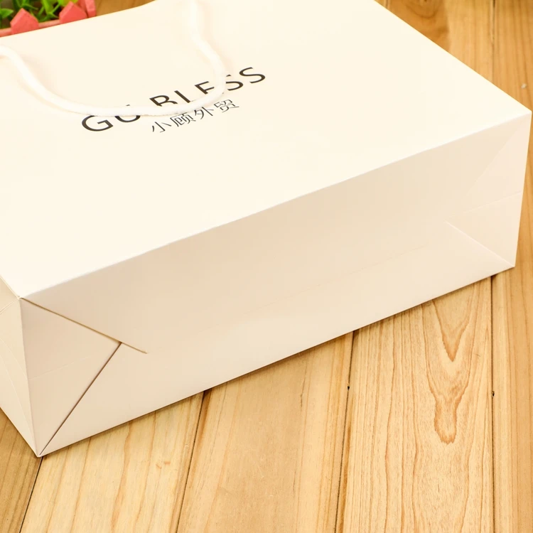 luxury custom logo gold stamping printed white gift promotional paper shopping bag