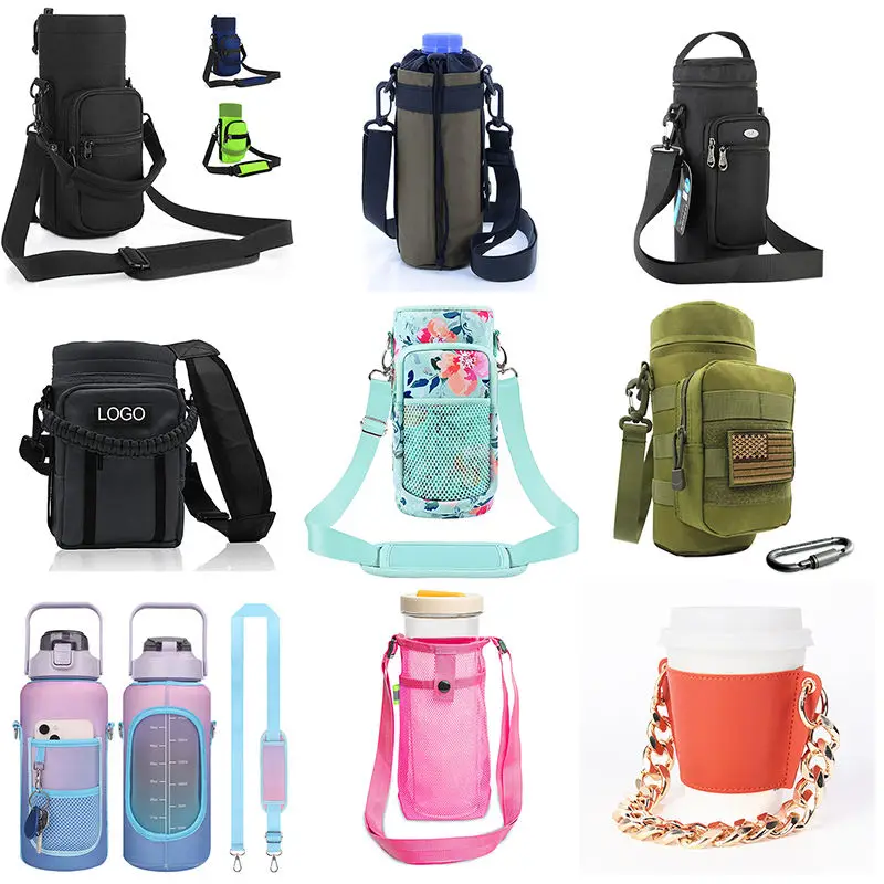 BSCI Factory Supplier Custom Logo Hiking Travel Outdoor Neoprene Sleeve Bottle Carrier Holder Cooler Sling Water Bottle Bag