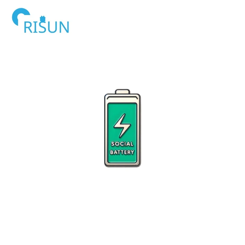 Manufacture Metal Social Battery Pin Badge Custom Battery Shape Lapel Pin Brooch Social Power Display Pins