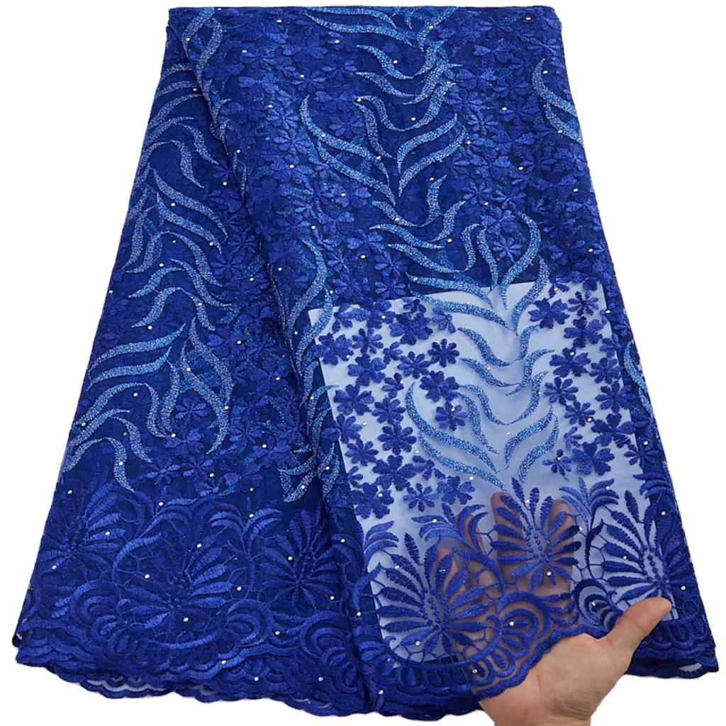 2959 Fincy Style Exquisite Embroidery Dress Material Lace Fabric French Mesh Lace Fabric With Stones For Women Wedding