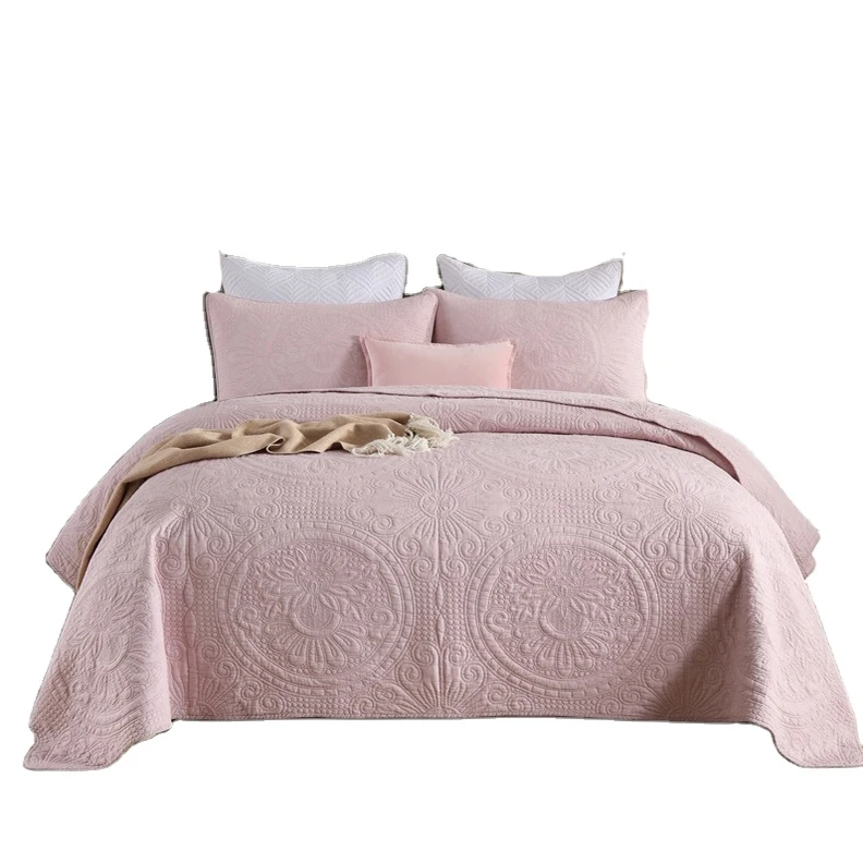 Customized 3 Pieces Bedding Quilted Bedspread Bed Cover Sheets Microfiber Plain Quilt Blanket Pillowcase