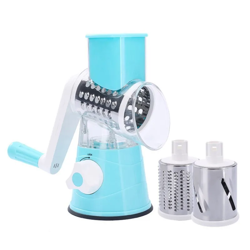 Kitchen accessories 3 In 1 rotary cheese grater machine vegetable chopper Vegetable SlicerHandle Round Mandoline Slicer