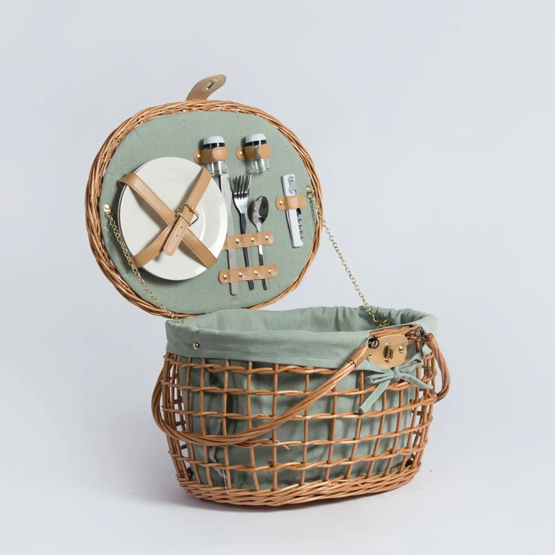 Wholesale Custom Holiday Insulated Lunch Wicker Rattan Crafts Gift Bags Picnic Basket With Lid Storage Set