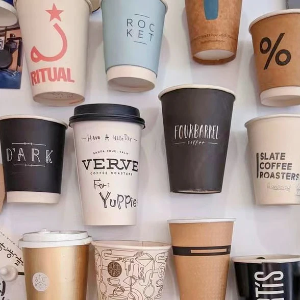 custom 8oz 12oz 16oz 20oz disposable double wall paper coffee cups bubble tea hot drink paper cups with lids