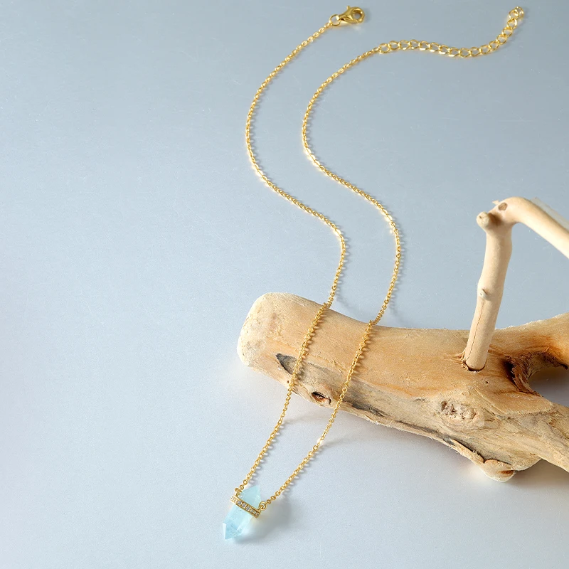 Joacii 925 Sterling Silver 18K Gold Plated Birthstone Original gems Hexagonal Prism Bullet Healing Moonstone Pendant Necklace