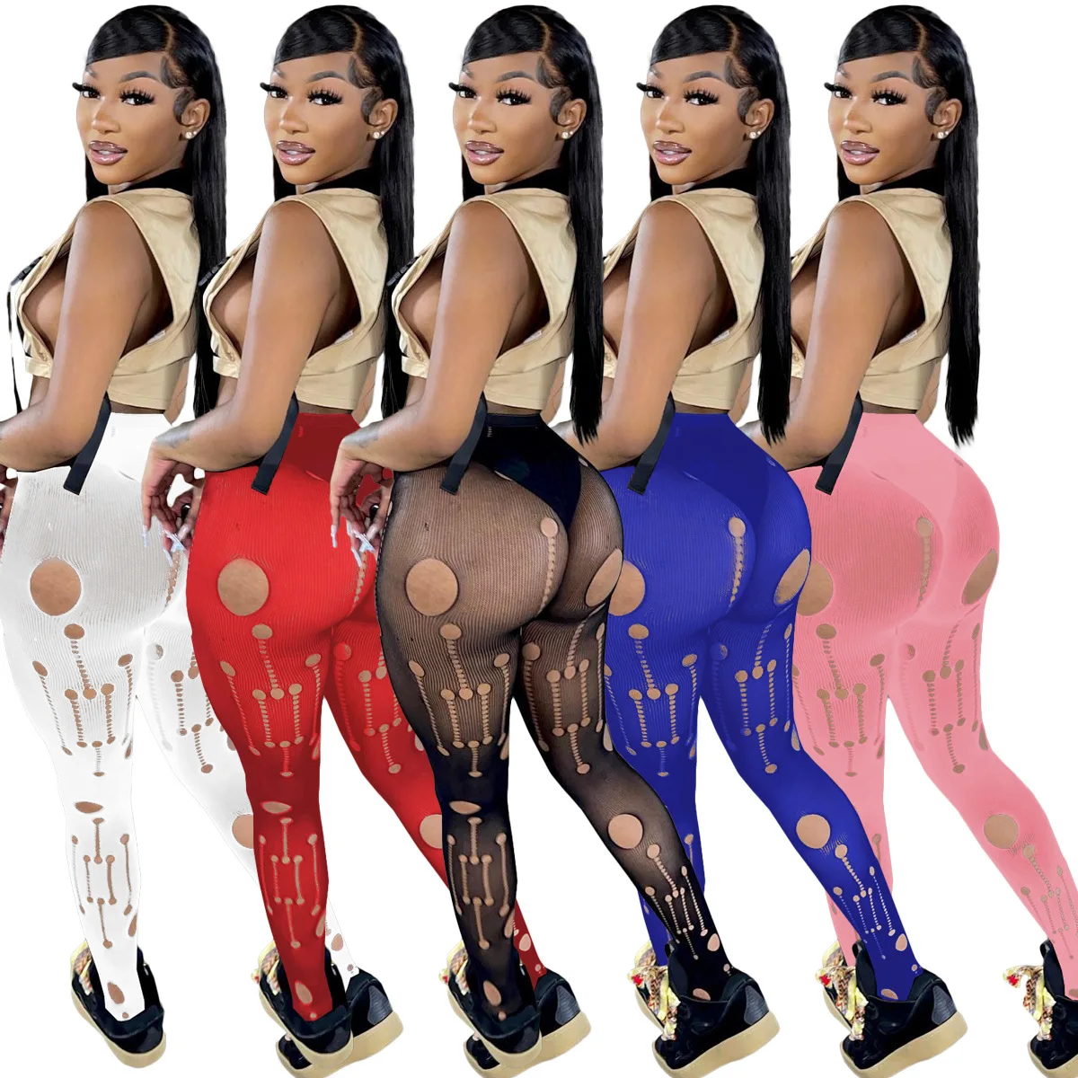 Women Wear Pants Hole Tights Casual Women Solid Designer Panty Hose Stockings Pencil Sexy Club Tights