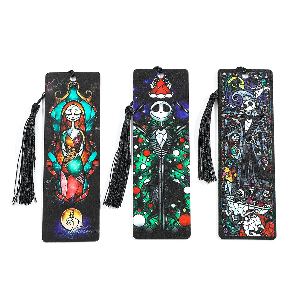Wholesale horror thriller skeleton Jack plastic book holder stock UV printed cartoon movie character acrylic bookmarks