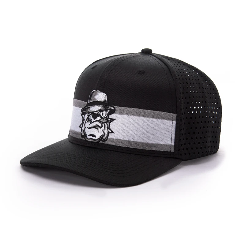 OEM Gorras Custom 6 Panel Black Laser Cut Hole Perforated Hat,Embroidery Closed Back Fitted Waterproof Baseball Cap
